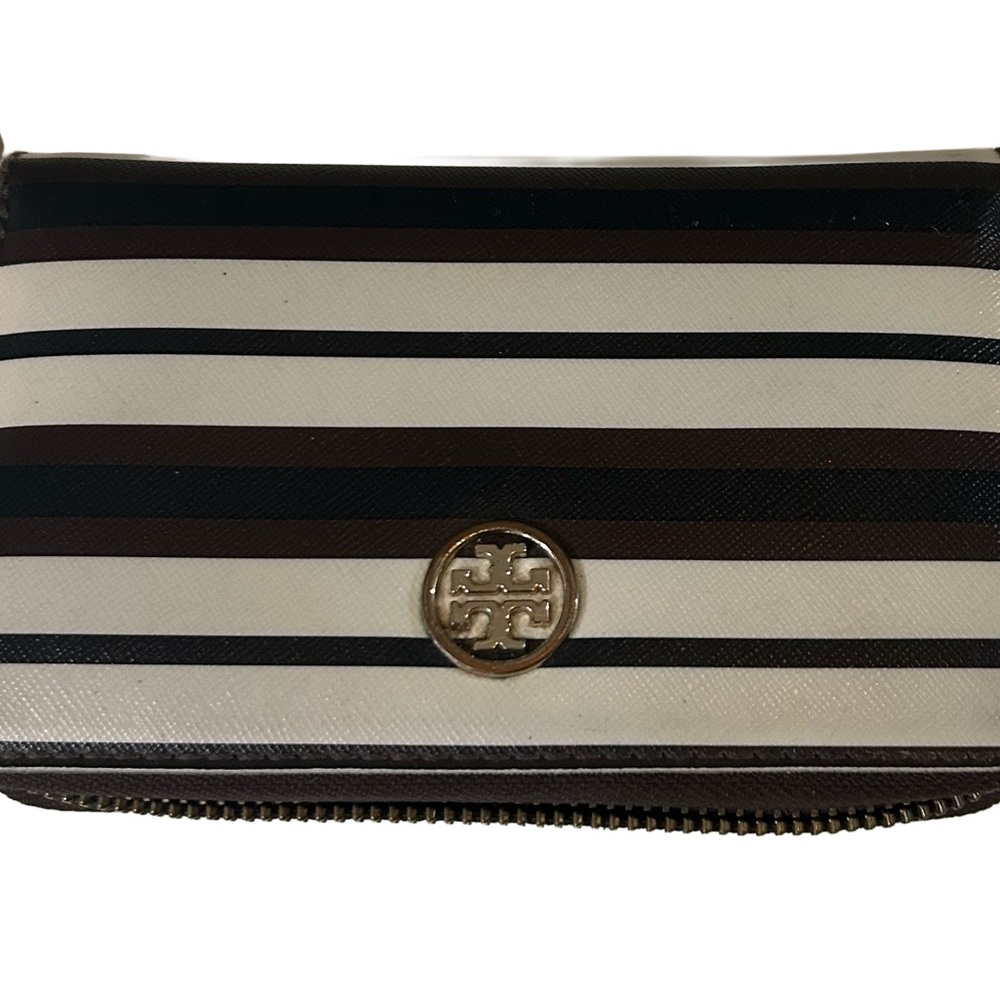 Tory Burch Authentic Striped Wallet with Gold Logo
